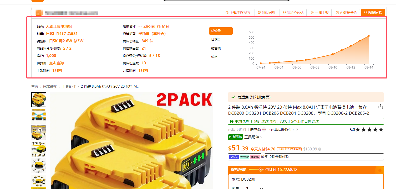 Temu 商品数据分析查看插件-大佬.电商